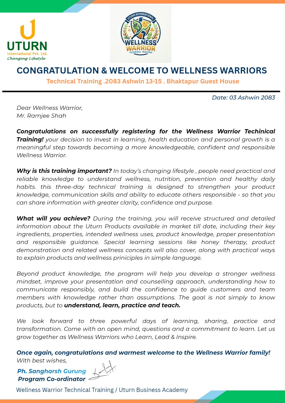 UTURN Wellness Warrior: स्वस्थ जीवनशैलीका लागि सचेत योद्धा